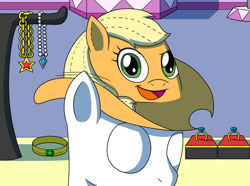 Size: 1024x763 | Tagged: safe, artist:sergeant16bit, imported from derpibooru, applejack, applejack's hat, clothes, clothing transformation, cowboy hat, hat, inanimate tf, jewelry, living object, mannequin, necklace, ring, transformation