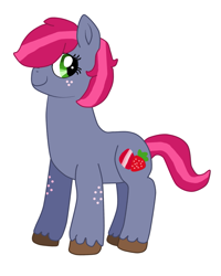 Size: 1025x1280 | Tagged: safe, artist:dulcechica19, imported from derpibooru, oc, oc only, oc:strawberry quartz, earth pony, pony, female, freckles, mare, offspring, parent:big macintosh, parent:marble pie, parents:marblemac, simple background, solo, white background