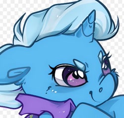 Size: 339x324 | Tagged: safe, artist:midnightpremiere, imported from derpibooru, trixie, pony, unicorn, alpha channel, bust, cape, checkered background, cheek fluff, clothes, female, floppy ears, horn, mare, nose wrinkle, smiling, solo