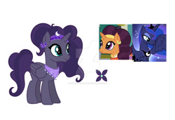 Size: 1280x874 | Tagged: safe, artist:shiningscarlet, imported from derpibooru, princess luna, saffron masala, oc, oc:moonflower, alicorn, pony, unicorn, base used, crack ship offspring, crack shipping, female, lesbian, luna masala, magical lesbian spawn, mare, offspring, parent:princess luna, parent:saffron masala, parents:luna masala, shipping, simple background, white background