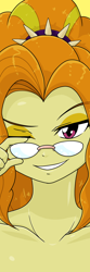 Size: 500x1500 | Tagged: safe, artist:batipin, imported from derpibooru, adagio dazzle, human, equestria girls, bust, female, glasses, looking at you, nudity, one eye closed, smiling, solo, wink, winking at you
