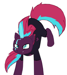 Size: 966x1082 | Tagged: safe, artist:benpictures1, artist:chedx, imported from derpibooru, tempest shadow, pony, unicorn, comic:the storm kingdom, my little pony: the movie, bad end, bodysuit, clothes, crystal of light, evil grin, female, general tempest shadow, grin, implied applejack, implied fluttershy, inkscape, mare, simple background, smiling, solo, transparent background, vector