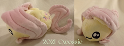 Size: 1320x492 | Tagged: safe, artist:cwossie, imported from derpibooru, fluttershy, pony, bean, chibi, collage, cute, cutie mark, fluttershy plushie, no legs, owo, photo, plushie, shyabetes, smol, solo