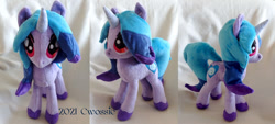 Size: 900x407 | Tagged: safe, artist:cwossie, imported from derpibooru, izzy moonbow, pony, unicorn, collage, female, g5, irl, mare, photo, plushie, solo