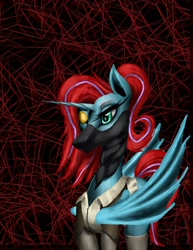 Size: 1122x1452 | Tagged: safe, imported from derpibooru, oc, oc only, oc:echo burst, bat pony, pony, unicorn, bust, eyepatch, portrait, solo