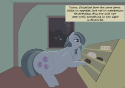 Size: 2949x2064 | Tagged: safe, artist:lupin quill, imported from derpibooru, marble pie, earth pony, pony, series:marble size (weight gain), belly, big belly, butt, cake, chubby cheeks, eating, fat, fat fetish, fetish, food, high res, kitchen eyes, large butt, marble pudge, narration, night, plot, this will end in weight gain, weight gain sequence, window