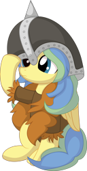 Size: 4680x9169 | Tagged: safe, artist:cyanlightning, imported from derpibooru, oc, oc:flitterkriz, pegasus, pony, .svg available, absurd resolution, clothes, female, filly, helmet, oversized clothes, simple background, sitting, transparent background, vector, viking, viking helmet, younger