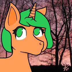 Size: 800x800 | Tagged: safe, artist:arthu, imported from derpibooru, oc, oc only, pony, unicorn, aesthetics, female, horn, mare, no pupils, outdoors, real life background, sky, solo, tree