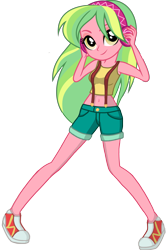 Size: 3001x4500 | Tagged: safe, artist:sapphire, derpibooru exclusive, imported from derpibooru, lemon zest, equestria girls, alternate clothes, belly button, clothes swap, converse, crossover, crystal prep academy, female, high res, midriff, pokémon, shoes, simple background, smiling, solo, transparent background