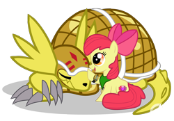 Size: 2880x2000 | Tagged: safe, artist:lightning-bliss, imported from ponybooru, apple bloom, earth pony, armadillomon, digimon, female, filly, neckerchief, simple background, transparent background