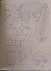 Size: 2012x2808 | Tagged: safe, artist:muhammad yunus, imported from derpibooru, oc, oc:princess blossom, earth pony, pony, series:the return of annisa, bad future, crying, duo, evil grin, female, grin, mare, photo, smiling, traditional art