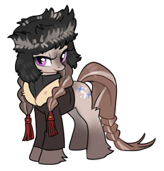 Size: 1101x1145 | Tagged: safe, artist:marbo, imported from ponybooru, oc, oc only, oc:boreal blanket, pony, /mlp/, braid, braided tail, clothes, coat markings, female, fluffy, fur hat, hat, hock fluff, jacket, looking at you, mare, simple background, snowpony (species), socks (coat marking), solo, taiga pony, transparent background, ushanka, yakutian horse