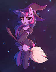 Size: 2348x3000 | Tagged: safe, anonymous editor, artist:fensu-san, edit, imported from twibooru, twilight sparkle, pony, unicorn, broom, image, png, solo, unauthorized edit, unicorn twilight, wingless, wingless edit, witch
