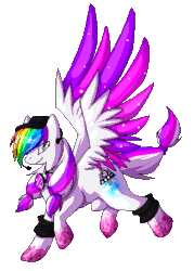 Size: 327x457 | Tagged: safe, artist:rookatt, imported from derpibooru, oc, oc only, oc:jet stream, pegasus, pony, animated, colored wings, multicolored eyes, multicolored hair, multicolored wings, pegasus oc, pixel art, solo, wings