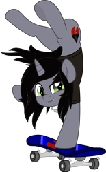 Size: 5000x8066 | Tagged: safe, artist:jhayarr23, imported from derpibooru, pony, unicorn, clothes, commission, disguise, disguised siren, fangs, handstand, horn, jewelry, kellin quinn, male, necklace, ponified, shirt, simple background, skateboard, sleeping with sirens, slit pupils, smiling, solo, stallion, t-shirt, transparent background, upside down, vector, ych result