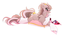 Size: 2000x1205 | Tagged: safe, artist:inspiredpixels, imported from derpibooru, oc, oc only, oc:crystal rose, earth pony, pony, female, hoof polish, lying down, mare, pillow, prone, simple background, solo, transparent background