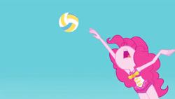 Size: 3410x1920 | Tagged: safe, imported from derpibooru, screencap, pinkie pie, equestria girls, equestria girls series, forgotten friendship, clothes, female, geode of sugar bombs, high res, jewelry, looking up, magical geodes, necklace, nose in the air, one-piece swimsuit, open mouth, pinkie pie swimsuit, sleeveless, solo, sports, swimsuit, volleyball