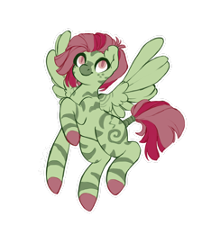 Size: 2372x2529 | Tagged: safe, artist:holidaye, imported from derpibooru, oc, oc only, oc:shortfuse, hybrid, pony, zony, colored hooves, female, high res, outline, simple background, smiling, solo, spread wings, tail, tail wrap, transparent background, watermark, white outline, wings