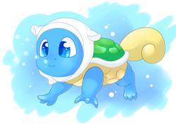 Size: 2125x1513 | Tagged: safe, artist:schokocream, imported from derpibooru, oc, oc only, oc:finn the pony, pony, squirtle, abstract background, adventure time, bubble, clothes, hoodie, male, pokefied, pokémon, solo, species swap, underwater