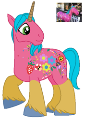 Size: 377x532 | Tagged: safe, artist:babyish and proud, imported from derpibooru, oc, oc:henry, unicorn, australia, flower, food, ice cream, male, sprinkles, statue, strawberry, super mario bros., super mushroom, wagga wagga