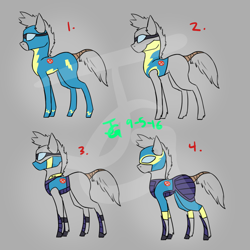 Size: 1200x1200 | Tagged: safe, artist:joan-grace, imported from derpibooru, oc, oc only, earth pony, pegasus, pony, clothes, earth pony oc, goggles, gray background, simple background, uniform, wonderbolt trainee uniform, wonderbolts uniform