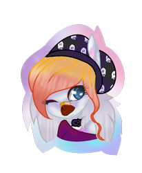 Size: 961x1165 | Tagged: safe, artist:aonairfaol, imported from derpibooru, oc, oc only, anthro, earth pony, bust, clothes, earth pony oc, eyelashes, female, one eye closed, simple background, smiling, solo, transparent background, wink