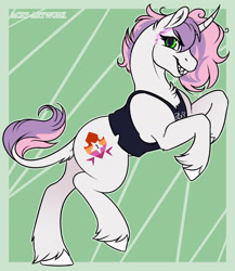 Size: 1600x1840 | Tagged: safe, artist:acry-artwork, imported from derpibooru, sweetie belle, pony, unicorn, clothes, curved horn, horn, leonine tail, solo, tail