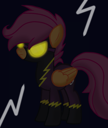 Size: 524x621 | Tagged: safe, artist:taeko, imported from derpibooru, scootaloo, pegasus, pony, angry, bad end, big tail, black outlines, clothes, costume, dark blue background, evil, evil scootaloo, eviloo, fanfic art, female, folded wings, frown, glowing, glowing eyes, goggles, lightning, mare, older, older scootaloo, orange body, orange outline, purple mane, purple outline, purple tail, scootaloo can fly, shading, shadowbolt scootaloo, shadowbolts, shadowbolts costume, shadowloo, show accurate, simple background, solo, spikey mane, tail, what if, wings