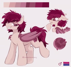 Size: 1800x1700 | Tagged: safe, artist:crimmharmony, imported from derpibooru, oc, oc only, oc:crimm harmony, bat pony, pony, bat pony oc, bisexual pride flag, pride, pride flag, reference sheet, rule 63, solo