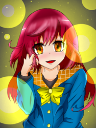 Size: 768x1024 | Tagged: safe, artist:rezabroniero, imported from derpibooru, apple bloom, human, anime style, clothes, humanized, looking at you, solo