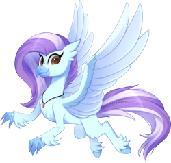 Size: 1040x992 | Tagged: safe, artist:scarlet-spectrum, imported from derpibooru, oc, oc only, oc:ocean breeze, classical hippogriff, hippogriff, beak, chest fluff, claws, colored wings, ear fluff, female, fluffy, hippogriff oc, hoof fluff, jewelry, leg fluff, looking at you, simple background, slim, smiling, solo, spread wings, transparent background, two toned wings, wing fluff, wings