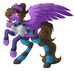 Size: 3580x3436 | Tagged: safe, artist:amazing-artsong, imported from derpibooru, oc, oc only, oc:hannah rainboom, pegasus, pony, clothes, female, high res, mare, one eye closed, scarf, simple background, socks, solo, striped socks, tongue out, transparent background, wink
