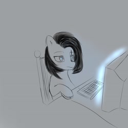 Size: 2160x2160 | Tagged: safe, artist:houl2902, imported from derpibooru, oc, oc only, pony, chair, computer, computer mouse, high res, scar, simple background, sitting, solo