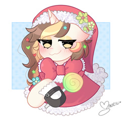 Size: 801x746 | Tagged: safe, artist:arwencuack, imported from derpibooru, oc, oc only, oc:rumchatta, pony, unicorn, christmas, commission, cute, female, hat, holiday, solo