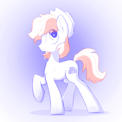 Size: 1200x1200 | Tagged: safe, artist:php111, imported from ponybooru, oc, oc only, oc:acres, earth pony, pony, earth pony oc, gradient background, hat, male, ponybooru exclusive, raised hoof, raised leg, short tail, sketch, solo, stallion