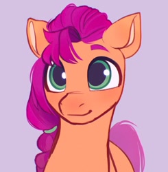 Size: 1018x1038 | Tagged: safe, artist:draw3, imported from derpibooru, sunny starscout, earth pony, pony, bust, cute, female, g5, mare, portrait, purple background, simple background, solo, sunnybetes