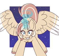Size: 657x626 | Tagged: safe, artist:lulubell, imported from derpibooru, oc, oc only, oc:lulubell, alicorn, pony, alicorn oc, alicornified, evil, evil grin, grin, horn, race swap, smiling, solo, wings