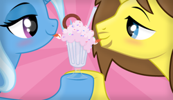 Size: 1920x1112 | Tagged: safe, artist:grapefruit-face, imported from derpibooru, trixie, oc, oc:grapefruit face, pony, base, canon x oc, date, duo, female, glass, grapexie, male, milkshake, pony base, sharing a drink, shipping, show accurate, stallion, straight