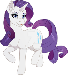 Size: 900x1000 | Tagged: safe, artist:sugarcup, imported from derpibooru, rarity, pony, unicorn, deviantart watermark, ear fluff, female, mare, obtrusive watermark, raised leg, simple background, solo, transparent background, watermark, white outline