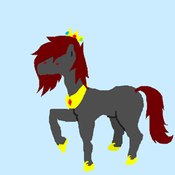 Size: 500x500 | Tagged: safe, artist:askpinkiepieandfriends, imported from derpibooru, oc, oc only, oc:queen frau, earth pony, pony, blue background, crown, female, hoof shoes, jewelry, mare, peytral, princess shoes, raised hoof, regalia, simple background, solo