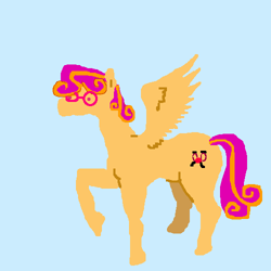 Size: 500x500 | Tagged: safe, artist:askpinkiepieandfriends, imported from derpibooru, oc, oc only, oc:snickerdoodle, pegasus, pony, blue background, female, glasses, mare, raised hoof, simple background, solo, spread wings, wings