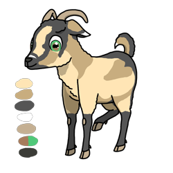 Size: 3024x3024 | Tagged: safe, artist:mannitenerisunt, imported from derpibooru, oc, oc only, goat, cloven hooves, dewclaw, fluffy, high res, horns, multicolored eyes, png, raised leg, rectangular pupil, reference sheet, simple background, solo, standing, transparent background