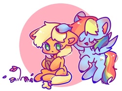 Size: 800x600 | Tagged: safe, artist:斯旻空, imported from derpibooru, applejack, rainbow dash, earth pony, pegasus, pony, appledash, cute, dashabetes, female, head pat, jackabetes, lesbian, pat, shipping