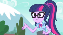 Size: 3410x1920 | Tagged: safe, imported from derpibooru, screencap, sci-twi, twilight sparkle, equestria girls, equestria girls series, forgotten friendship, bowtie, cute, female, geode of telekinesis, high res, jewelry, magical geodes, necklace, ponytail, smiling, solo, twiabetes