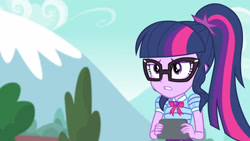 Size: 3410x1920 | Tagged: safe, imported from derpibooru, screencap, sci-twi, twilight sparkle, equestria girls, equestria girls series, forgotten friendship, bowtie, female, geode of telekinesis, high res, jewelry, magical geodes, necklace, ponytail, solo