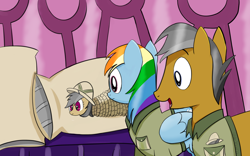 Size: 1280x800 | Tagged: safe, artist:addelum, imported from derpibooru, daring do, quibble pants, rainbow dash, earth pony, pegasus, pony, stranger than fan fiction, body pillow, bondage, daring daki, duo, rope, rope bondage, scene interpretation