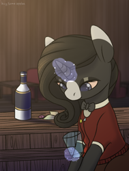 Size: 2270x3000 | Tagged: safe, artist:buy_some_apples, imported from derpibooru, oc, oc only, pony, unicorn, fallout equestria, barpony, bartender, bottle, glass, high res, magic, saloon, solo, telekinesis