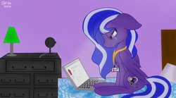 Size: 1440x801 | Tagged: safe, artist:skypaw122, imported from derpibooru, oc, oc only, pegasus, pony, eyelashes, female, indoors, mare, pegasus oc, signature, sitting, wings