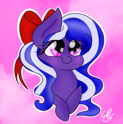 Size: 800x802 | Tagged: safe, artist:skypaw122, imported from derpibooru, oc, oc only, earth pony, pony, abstract background, bow, bust, earth pony oc, eyelashes, female, hair bow, mare, signature, solo