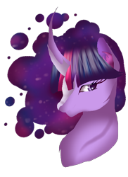 Size: 684x940 | Tagged: safe, artist:aonairfaol, imported from derpibooru, twilight sparkle, pony, unicorn, bust, curved horn, eyelashes, female, horn, mare, simple background, solo, transparent background, unicorn twilight